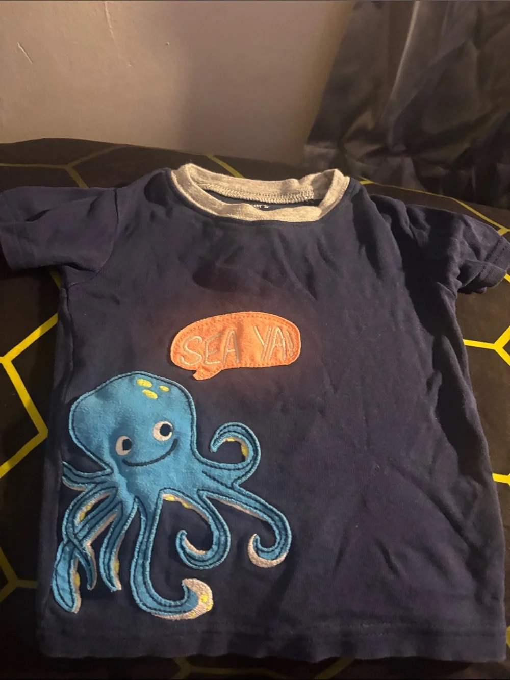 Carter's Navy Blue Tee with Blue Octopus & Orange Speech Bubble
